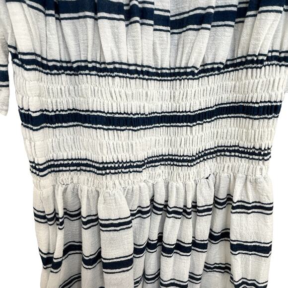 Faithfull the Brand White Navy Striped Off the Shoulder Mini Dress SZ 2 Coastal - Picture 7 of 12